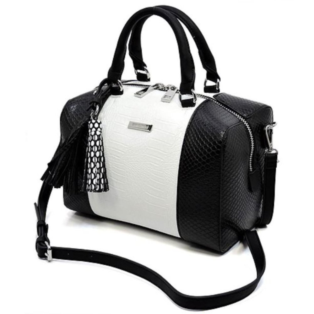 Bonnie Croc Python Block Satchel (Black and White)